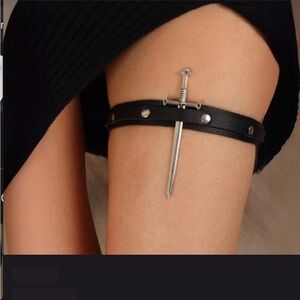 Black Leather Garter Belt with Sword Charm